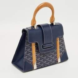Pre Owned Goyard Navy Blue Goyardine Coated Canvas and Leather PM Saigon Top Handle Bag