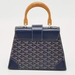 Pre Owned Goyard Navy Blue Goyardine Coated Canvas and Leather PM Saigon Top Handle Bag