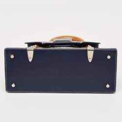 Pre Owned Goyard Navy Blue Goyardine Coated Canvas and Leather PM Saigon Top Handle Bag