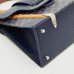 Pre Owned Goyard Navy Blue Goyardine Coated Canvas and Leather PM Saigon Top Handle Bag