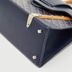 Pre Owned Goyard Navy Blue Goyardine Coated Canvas and Leather PM Saigon Top Handle Bag