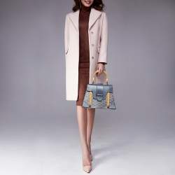 Pre Owned Goyard Navy Blue Goyardine Coated Canvas and Leather PM Saigon Top Handle Bag