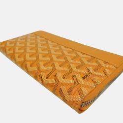 Pre Owned Goyard Matignon Yellow Coated Canvas Leather Long Wallet