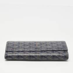 Pre Owned Goyard Navy Blue Goyardine Coated Canvas Varenne Continental Wallet