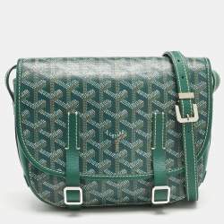 Pre Owned Goyard Green Goyardine Coated Canvas and Leather Belvedere PM Bag