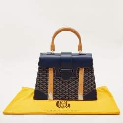 Pre Owned Goyard Navy Blue Goyardine Coated Canvas and Leather Saigon MM Top Handle Bag
