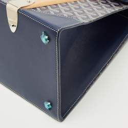 Pre Owned Goyard Navy Blue Goyardine Coated Canvas and Leather Saigon MM Top Handle Bag