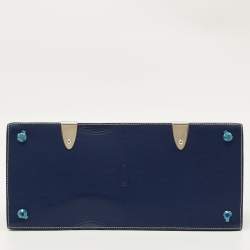 Pre Owned Goyard Navy Blue Goyardine Coated Canvas and Leather Saigon MM Top Handle Bag