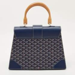 Pre Owned Goyard Navy Blue Goyardine Coated Canvas and Leather Saigon MM Top Handle Bag