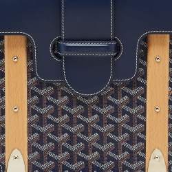 Pre Owned Goyard Navy Blue Goyardine Coated Canvas and Leather Saigon MM Top Handle Bag