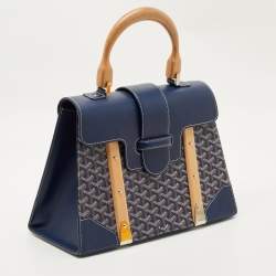 Pre Owned Goyard Navy Blue Goyardine Coated Canvas and Leather Saigon MM Top Handle Bag