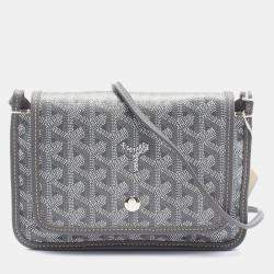 Pre Owned Goyard Plume Pouch Grey White Coated Canvas Leather  Wallet 