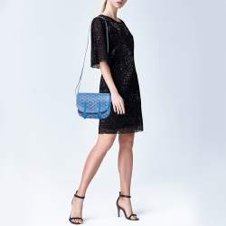Pre Owned Goyard Blue Goyardine Coated Canvas and Leather Belvedere PM Bag