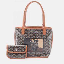 Pre Owned Goyard Ange Mini Hulo Tote Bag Pvc-Coated Canvas And Leather Black Brown White