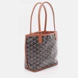 Pre Owned Goyard Ange Mini Hulo Tote Bag Pvc-Coated Canvas And Leather Black Brown White