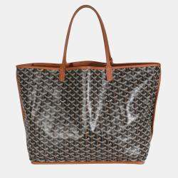 Pre Owned Goyard Gold Black Goyardine Canvas Anjou GM