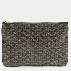 Pre Owned Goyard Black Goyardine Coated Canvas MM Senat Pouch
