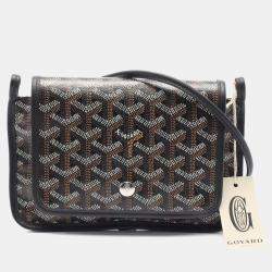 Pre Owned Goyard Plumet Pouch Wallet Shoulder Bag In Coated Canvas And Leather Black
