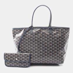 Pre Owned Goyard Saint Louis Pm Tote Bag Coated Canvas And Leather Navy Multicolor