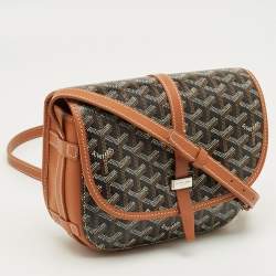 Pre Owned Goyard Brown Goyardine Coated Canvas and Leather Belvedere ll PM Bag