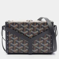 Pre Owned Goyard Menodiaire Trunk Bag Shoulder Coated Canvas Leather Black Brown White
