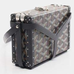 Pre Owned Goyard Menodiaire Trunk Bag Shoulder Coated Canvas Leather Black Brown White