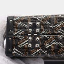 Pre Owned Goyard Menodiaire Trunk Bag Shoulder Coated Canvas Leather Black Brown White