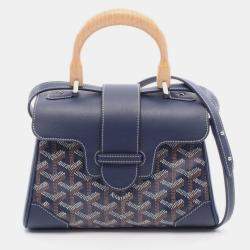 Pre Owned Goyard Handbag Coated Canvas And Leather Navy White Brown