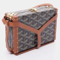 Pre Owned Goyard Minaudiere Trunk Bag Shoulder Coated Canvas Leather Black Brown White