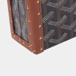 Pre Owned Goyard Minaudiere Trunk Bag Shoulder Coated Canvas Leather Black Brown White