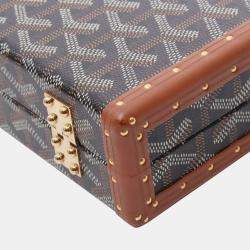 Pre Owned Goyard Minaudiere Trunk Bag Shoulder Coated Canvas Leather Black Brown White