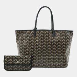 Pre Owned Goyard Saint Louis Pm Tote Bag Shoulder Coated Canvas Leather Black Brown White