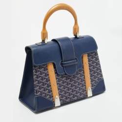 مملوكة مسبقًا Goyard Saigon MM Navy Blue Goyardine Coated Canvas and Leather Top Handle Bag