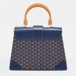 مملوكة مسبقًا Goyard Saigon MM Navy Blue Goyardine Coated Canvas and Leather Top Handle Bag