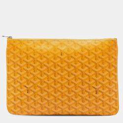 Pre Owned Goyard Yellow Goyardine Senat MM Clutche