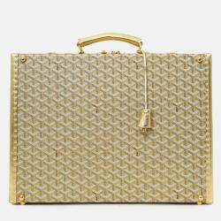 Pre Owned Goyard Gold Goyardine Manoir MM Briefcase With Key