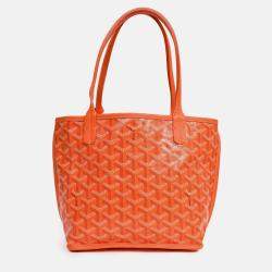Pre Owned Goyard Orange Goyardine Mini Anjou Tote with Pouch