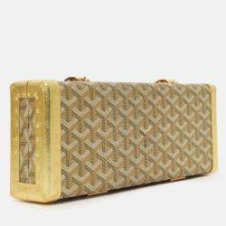 Pre Owned Goyard Gold Goyardine Coated Canvas Saint-Honore Trunk Bag With Strap