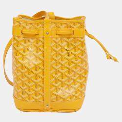 Pre Owned Goyard Petite Flot PM Yellow Coated Canvas Bucket Shoulder Bag