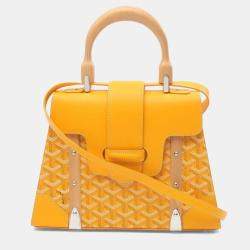 Pre Owned Goyard Saigon Pm Handbag In Coated Canvas And Leather Multicolored Yellow.
