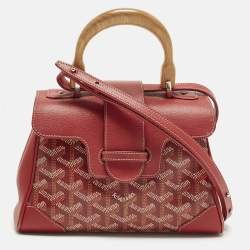 Pre Owned Goyard Saigon Mini Red Goyardine Coated Canvas and Leather Top Handle Bag
