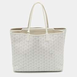 Pre Owned Goyard Saint Louis PM White Goyardine Coated Canvas and Leather Tote