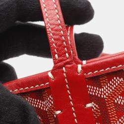 Pre Owned Goyard Saint Louis Pm Tote Bag Coated Canvas And Leather Red Multicolor