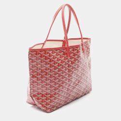 Pre Owned Goyard Saint Louis Pm Tote Bag Coated Canvas And Leather Red Multicolor