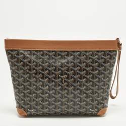 Pre Owned Goyard Conti Brown Goyardine Coated Canvas and Leather Pouch