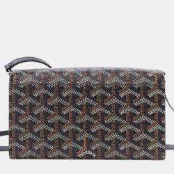 Pre Owned Goyard Black Goyardine Varenne Continental Wallet On Strap