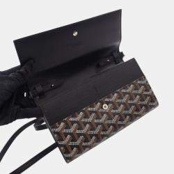 Pre Owned Goyard Black Goyardine Varenne Continental Wallet On Strap