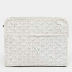 Pre Owned Goyard Jouvence MM White Goyardine Coated Canvas and Leather Toiletry Bag