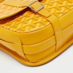 مملوكة مسبقًا حقيبة سرج جويارد بيلفيدير وسطي كنفاس مغطى نقشة جوياردين أزرق وجلد