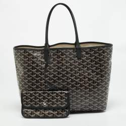 Pre Owned Goyard Saint Louis PM Black Goyardine Coated Canvas and Leather Tote